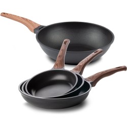 Rosmarino Black Line Koekenpannenset 20/24/28cm + wokpan 30cm - 100% PFAS & PFOA vrij - gegoten aluminium - non-stick minerale coating - ergonomische handgreep - geschikt voor alle warmtebronnen & vaatwasser