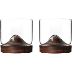 Aretica Whiskeyglas - Set van 2 - 250 ml - Inclusief onderzetter - Whiskey geschenk set - Glazen - Whiskeyglazen - Bruin - Glas - Hout - 7,3 x 7,3 x 7 cm