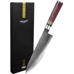 Shinrai Japan - Japans Koksmes 20 cm - Koksmes - Damascus Mes - Micarta Jewels - Met Luxe Geschenkdoos