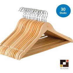 RHONA® - Luxe Houten Kledinghangers - 30 Stuks - Beige - 360° Draaihaak - Extra Stevig 10kg draagkracht