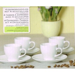 set van 2x4 espressokopjes porselein wit  ca 8,7x6,5x5,8 cm  kopjes/ schoteltjes ca 12,5x12,5x1,9 cm wit klassiek ontwerp