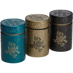 Bewaarblikken met deksel - Bewaarblikken thee - Bewaarblikken koffie - Bewaarblik petrol/goud/zwart 150 gram (3 stuks)