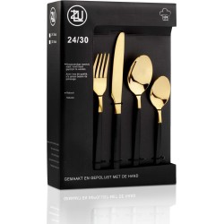 LuZana Bestek set goud - 30-delig bestek - 6 persoons - Luxe bestek set - Mat goud/zwart