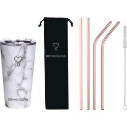 DRINKONLOVE - SHAKEY GREY + COMFY ROSÉ GOLD - Drinkbeker met rietje - RVS - 480 ml - 21.5 cm rietjes