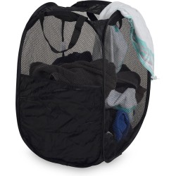 Wonair - Opvouwbare wasmand - Wassorteerder - Extra opbergvak – Met hengsel - 70L - Zwart