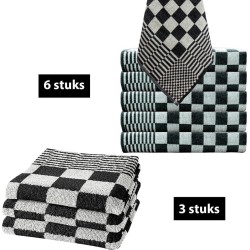 Homéé® Keukendoeken 9-delige sets zwart/wit - 6 x theedoeken 65x65cm + 3 x keukenhanddoeken 50x50cm