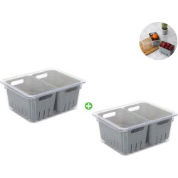 2x Voedsel organizer koelkast - Vershouddoos met deksel - Groente en fruit organiser - Bewaardoos voedsel - Vershoudbakjes keuken - Opbergbak - Bewaardoos vriezer bakjes