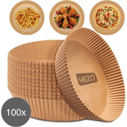 MEZO Airfryer Bakpapier 100 Stuks - 20cm - Heteluchtfriteuse Wegwerpbakjes - Geschikt Voor AirFryer Wegwerpbakjes - Bakpapier - Wegwerp Bakjes (100 stuks) - Wegwerppapier 100 Stuks - Bakjes - Bakpapier Rond