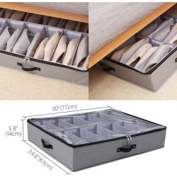 Opbergdoos voor schoenen onder het bed, verstelbare klittenbandverdeler, opvouwbaar - met doorzichtig pvc-deksel, donkergrijs