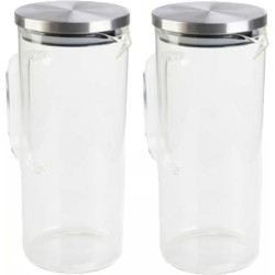 Karaf - 2 stuks - Glas - RVS deksel - handvat - 1,3 liter