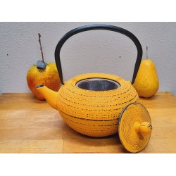 Zeer mooie gietijzeren theepot 1.3 L in de kleur Orange van het merk Leijzer Design. inclusief een roestvast stalen thee filter en zwart emaile van binnen.