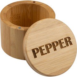 Bamboe Peper pot Met Magnetische Draaibare Deksel Voor Opslag kruiden, Strak gegraveerd - Natuurlijke Bamboe Opbergdoos