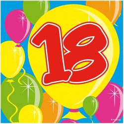 18 Jaar Servetten Balloons 25x25cm - 20 stuks