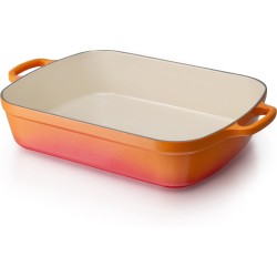 Gietijzeren rechthoekige braadslede in Oranje-rood 5l 33cm