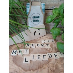 Keukenschort-Geef me bier-Schort-Sloof-Bier-Cadeau-Houten Spatel-Smiley-Kaart-Mannencadeau-Vaderdag-Kerst-Sinterklaas-Thuiskok-Koken-Bakken-Vrienden