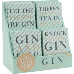 CGB GIFTWARE POP, FIZZ, CLINK Turquoise & Gold GIN Set of 4 Wooden Drinks Coaster | 4 Separate Designs and Novelty | for Your Mugs and Glasses | Novelty Coasters 10x10cm