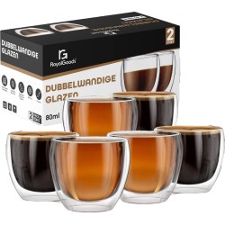 RoyalGoods® Dubbelwandige Glazen – 80ML – 6 Stuks – Espresso Glazen - Kleine Glazen