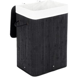 Hoppa! Grote opvouwbare wasmand van bamboe, Opbergmand, Bamboe, Zwart, 40 x 30 x 60 cm