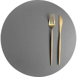 placemats, afwasbaar, tweekleurig leer, kunstleer, placemat, waterdicht, lederlook, voor thuis, keuken, restaurant en hotel, 32 cm (donkergrijs + beige, 6 stuks)