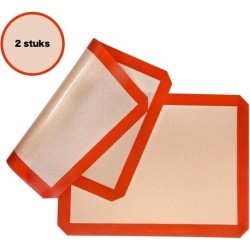 Siliconen Bakmat (Set van 2) - Bakmat Siliconen - Anti-kleef - 42x30cm - Beige & Bruin- Hoogwaardige Anti-slip Bakmat - Werkoppervlak Deeg - Anti kleef Deegmat - Hittebestendige Bakmat Oven