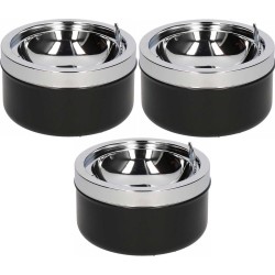 3x Ronde tuin/terras asbak met klep 11 cm RVS -Zwart- Tuimelasbak - Buiten asbakken