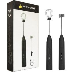 INTER-CAFFÈ® Melkopschuimer - Melkopschuimer Electrisch - Handmatige Melkopschuimer - Elektrische Melkopschuimer - Oplaadbaar incl. USB Oplaadkabel - Zwart - 1 jaar garantie