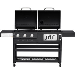 Mustang Fargo Double 3 Hybrid houtskool-gasbarbecue - Zwart - gas en houtskool - 178 x 60 x 112 cm