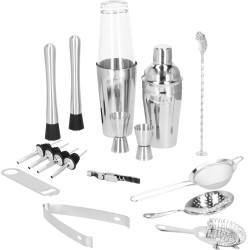 Springos Cocktail Set | 18-Delige Cocktail Shaker Set | Inclusief Cadeauverpakking | RVS | Zilverkleurig