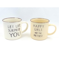 G. Wurm, koffie en thee mok, Happy Girls & Life Surprise You, 300 ml, 2 stuks