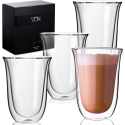 VDN Dubbelwandige Koffieglazen Theeglazen - 300 ML mokken - Set Van 4 Handgeblazen Cappuccino Latte Macchiato Glazen Dubbelwandig