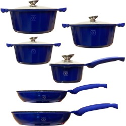 Kookkunst Holland pannenset 10 delig inductie met deksels en silicone koudgrepen - blauw