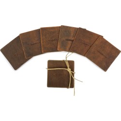 Lundholm leren onderzetters voor glazen vierkant bruin 6 stuks - onderzetters design hunter leer vintage - cadeau voor man mannen cadeautjes