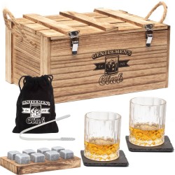 Whiskey Set - Incl. 2 Whiskey Glazen, 8 Whiskey Stones, 2 Onderzetters, Fluwelen Opbergzak, Opbergbox - Whisky Geschenkdoos - Glas - Herbruikbare IJsblokjes - Whiskey Stenen Voor Glazen - Peaky Blinders - Cadeau voor Man & Vrouw - vaderdag