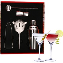 Cocktailshaker set RVS 5-delig inclusief 4x cocktail/martini glazen 220 ml