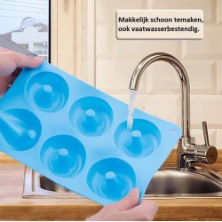 SupplyU® Hoogwaardige Siliconen Donutvorm - Donut Bakvorm - Goede Kwaliteit - Anti Kleeflaag - 6 Donuts - Zelf Donuts Bakken - Blauw