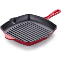 Rosmarino - Gietijzeren pan - Rood - Ø27cm - Grillpan - 100% PFAS & PFOA vrij - Emaille - Geschikt voor alle warmtebronnen