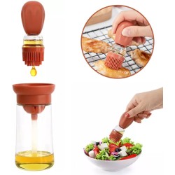 Janse - Olie dispenser - Oliefles - Olijfolie fles met siliconen opzetborstel - Oliedispenser - Bbq accessoires - Bakkwast - Bakken - Cooking oil dispenser - Terracotta