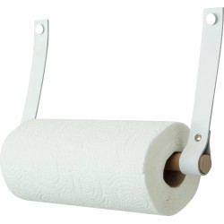 Leren keukenrolhouder (roldrager: rondhout) | WIT