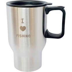 IsoSteel ‘I Love Fishing’ Thermosbeker Thermo Koffiebeker Drinkbeker Vismok Trein Mok Auto Vis Beker