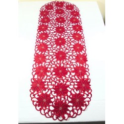 Kerst tafelloper - Rood - opengewerkt - Bloemen - Loper 110 cm - 353R