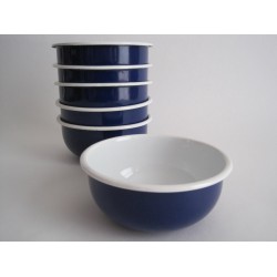 Emaille kommen - Ø 14 cm - donkerblauw - set van 6