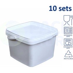10 x witte emmer vierkant met deksel - 3,5 liter met garantiesluiting - geschikt voor diepvries en vaatwasser - 100% recyclebaar