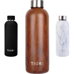 TIGR Minimalist - Drinkfles - Thermosfles - RVS - 750ml - Bruin Hout