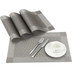 Vitamo™ Duurzame Placemats 4 Stuks - Hittebestendig - Makkelijk schoon - Fijngeweven PVC - 30 x 45cm - Metallic grijs