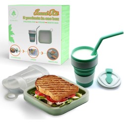 Lunchset Opvouwbare - Bento brooddoosje- Opvouwbaar Beker voor kinderen en volwassenen - Rietje - Broodtrommel