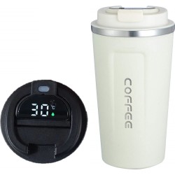 Thermosfles met temperatuur display - Thermosbeker - Travel Mug - Thermosfles - Wit - 380 ML - Dubbelwandige Thermosfles - Koffiebeker - Thermoskan