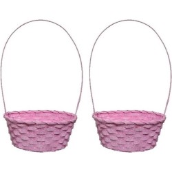 2x stuks roze rieten mandje met hengsel 38 cm - Opbergen - Decoratie manden gevlochten riet