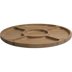 Bamboe houten serveerbord/tapasbord 5 vakken rond 30 cm - Dienbladen van hout