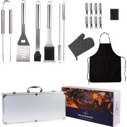 BBQ accesoires gereedschapset koffer set tang borstel schort barbecue dagdeals - Chef cook BBQ accessoires set