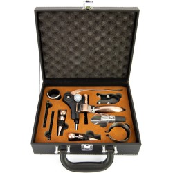 MD-Goods ® Kurkentrekker + Wijn accessoires Giftbox – Wijnopener set – Flesopener – Schenktuit – Corkscrew – Cadeautip – Leder – Zwart